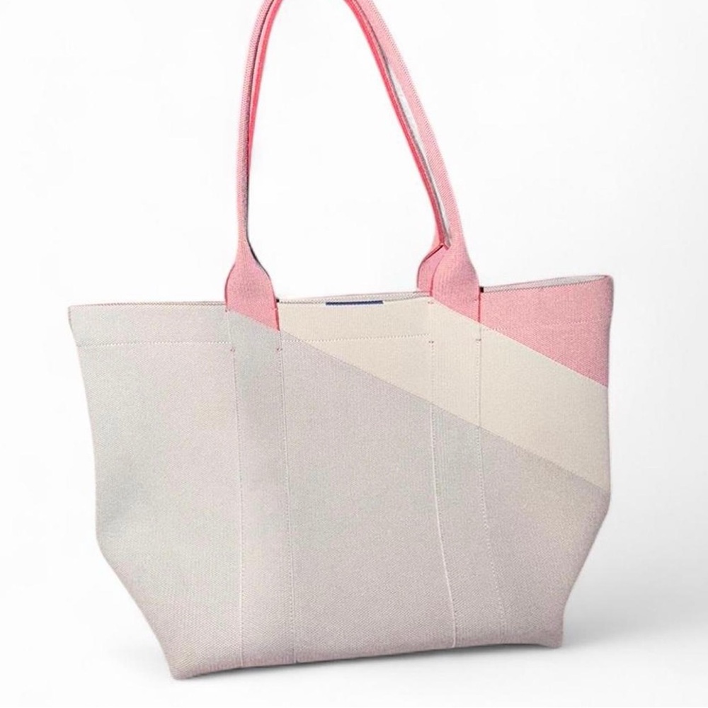 Rothy’s Canvas Tote Bag – Pink and Cream Colorblock, Zip Top